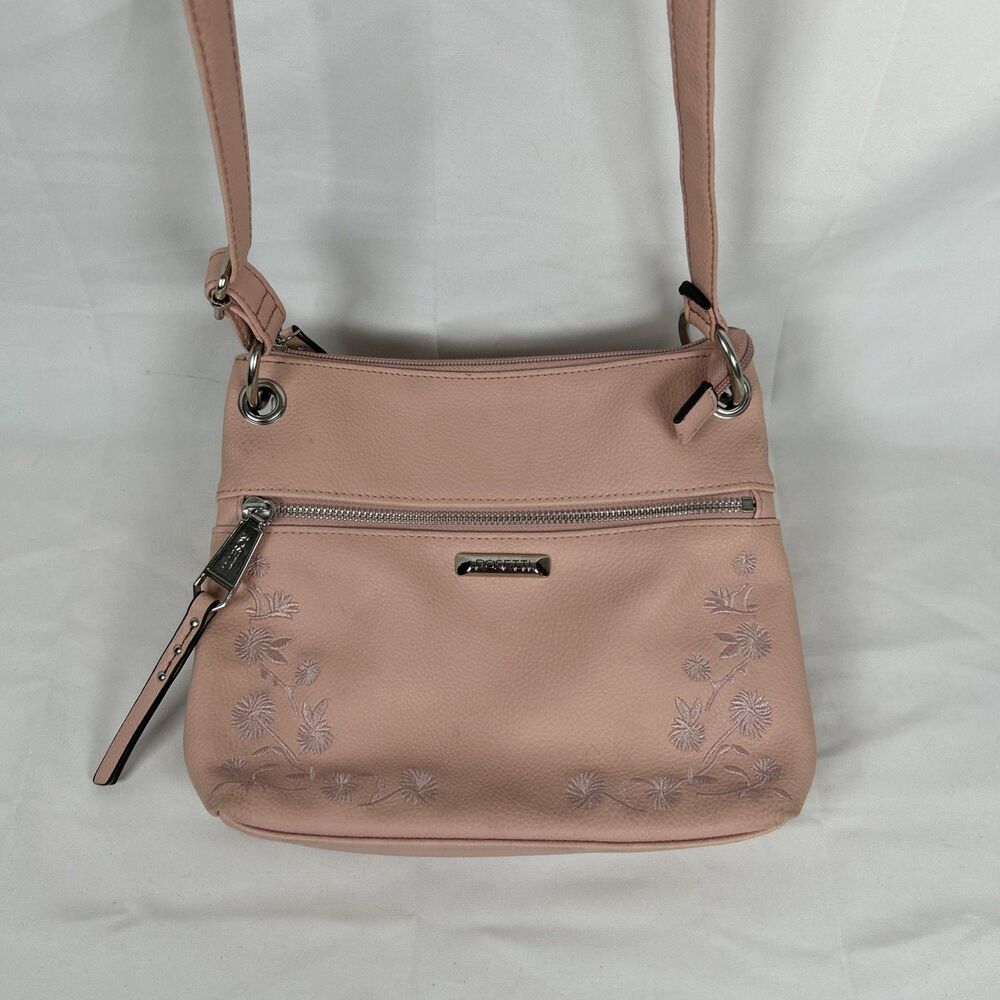 Rosetti Pink Floral Embroidered Small Faux Leather Crossbody Bag